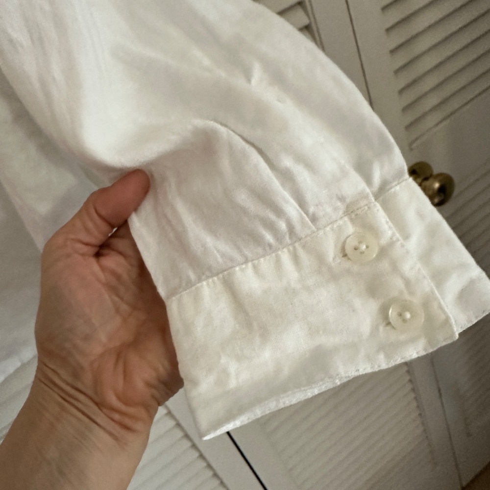 Talbots 100% Irish Linen White Long Sleeve Button Up Blouse Large - Picture 9 of 13